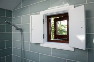 New hardwood window for bathroom