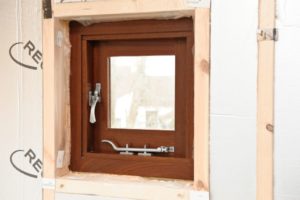 New hardwood window for bathroom