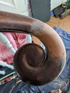 Repairs to Georgian mahogany handrail volute